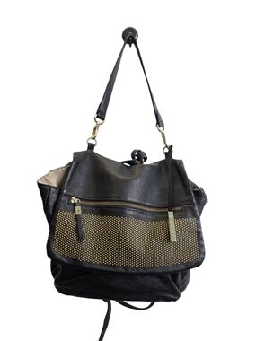 Innue Convertible Black Leather Stud-Accent Women’s Backpack with Gold Hardware